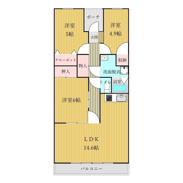 スカイコートあけぼの(3LDK/1階)の間取り写真