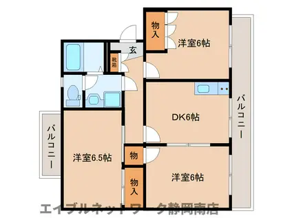 ドルフK(3DK/2階)の間取り写真