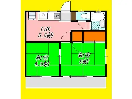 たちばなハイツA(2K/1階)の間取り写真