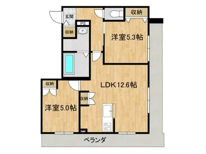 シャルマン柏の葉(2LDK/2階)の間取り写真