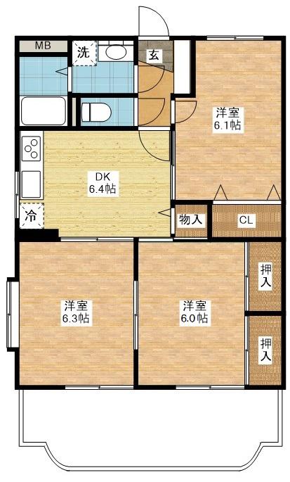 柳原マンションII(3DK/2階)の間取り写真