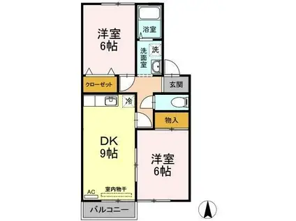 カーサ向山(2DK/1階)の間取り写真