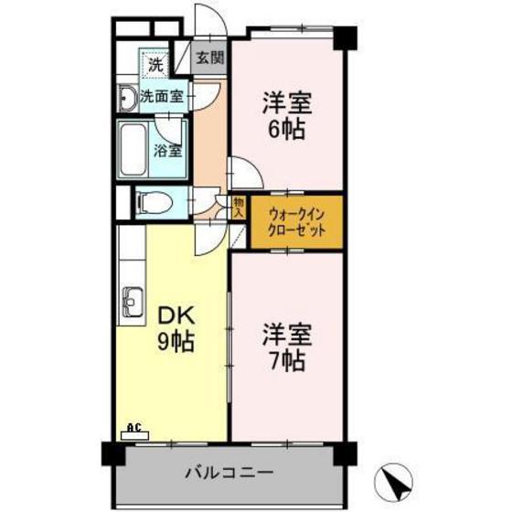 グレイスコート仁保新町(2DK/6階)の間取り写真