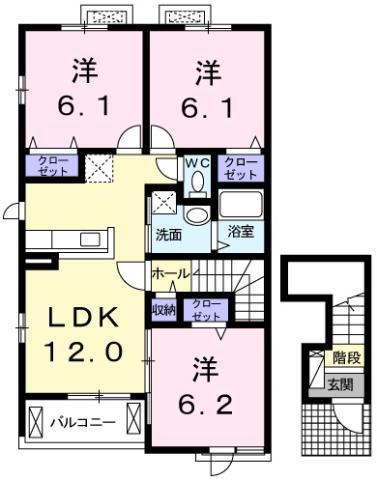 クラール 安宅A(3LDK/2階)の間取り写真