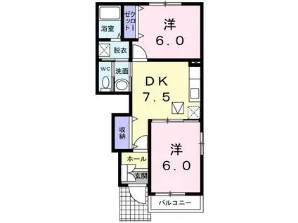 セレノB(2DK/1階)の間取り写真