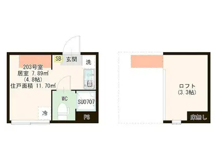ハーモニーテラス千住河原町III(ワンルーム/2階)の間取り写真