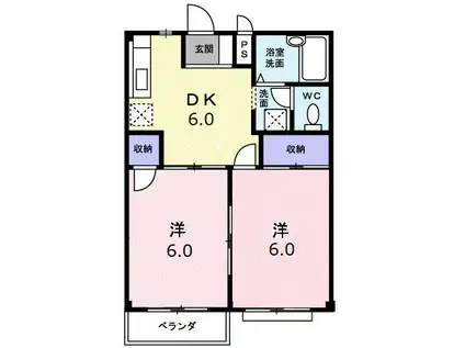 エルディムよしかわ(2DK/2階)の間取り写真