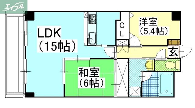 グリーンビレッジ北方(2LDK/4階)の間取り写真