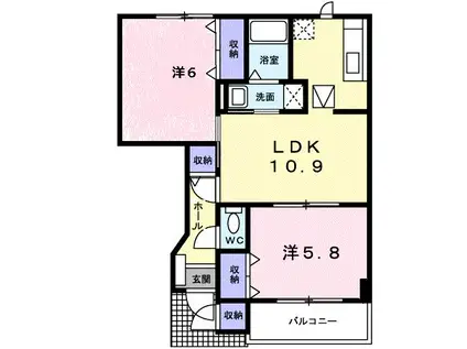 アエラIIB棟(2LDK/1階)の間取り写真