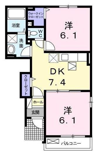 サンヒルズM I(2DK/1階)の間取り写真