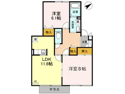 リバーサイド1番館(2LDK/2階)の間取り写真