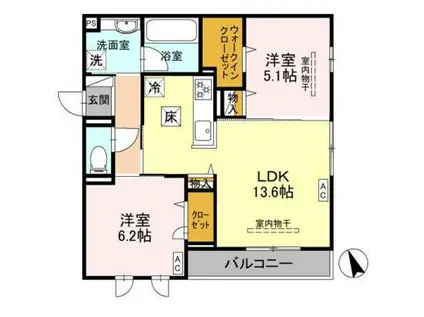 WISTERIA寺家(2LDK/1階)の間取り写真