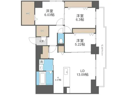 S-RESIDENCE大通公園ADMIRIO(3LDK/10階)の間取り写真