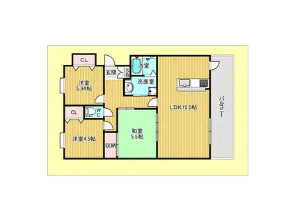 ウイング旭ヶ丘(3LDK/4階)の間取り写真