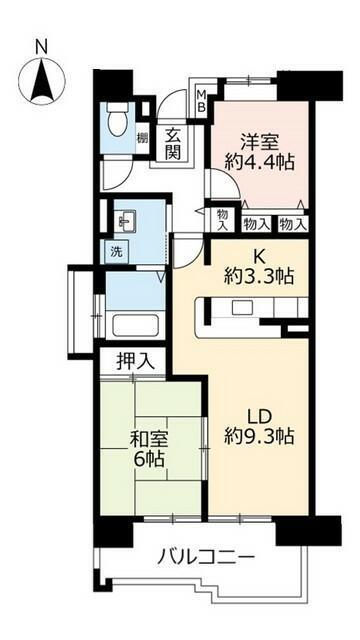 UR西宮マリナパークシティ丘のある街7号棟(2LDK/2階)の間取り写真