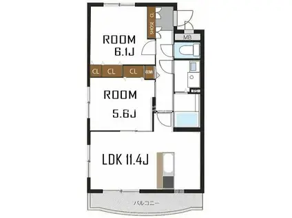 ヒルズSR(2LDK/2階)の間取り写真