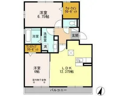 プール ボヌール A(2LDK/1階)の間取り写真