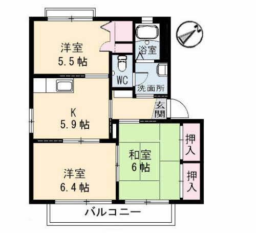 シャーメゾンマルニ(3K/2階)の間取り写真