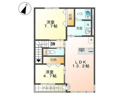 ルーヴル西法寺(2LDK/2階)の間取り写真