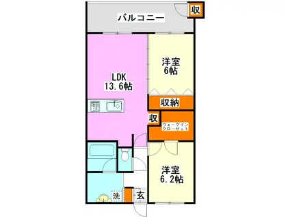 ニューガイア飯塚北(2LDK/9階)の間取り写真