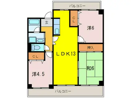 サンジェラン(3LDK/4階)の間取り写真