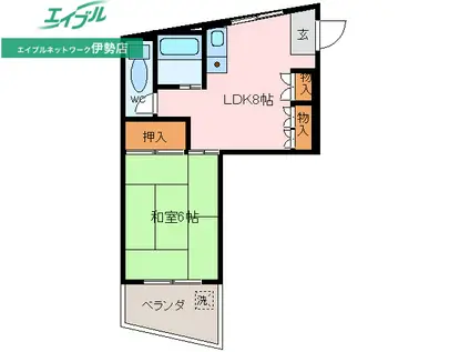 ファイネスうらのはし(1LDK/4階)の間取り写真