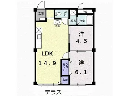 コーポラスタウン白鳥D(2LDK/1階)の間取り写真