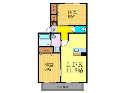 アソシエ一乗寺(2LDK/1階)の間取り写真