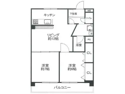 ワコーレアルテ上筒井(2LDK/2階)の間取り写真