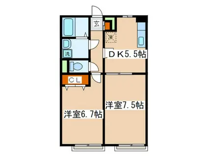 アムールライムII(2DK/2階)の間取り写真