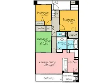 プレシアスシティ ザ・シーズンズ A棟(3LDK/9階)の間取り写真