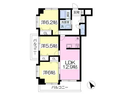 フェルト515(3LDK/13階)の間取り写真