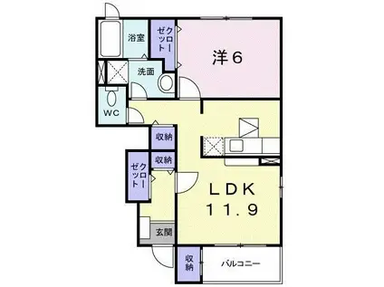 トパ-ズC(1LDK/1階)の間取り写真