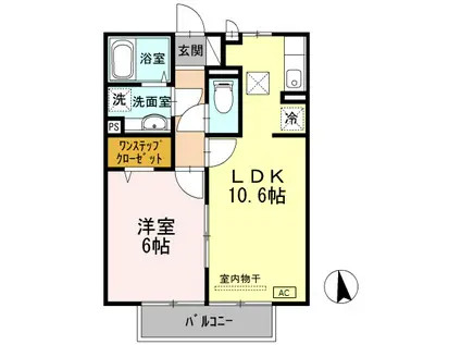 プレベール A棟(1LDK/1階)の間取り写真