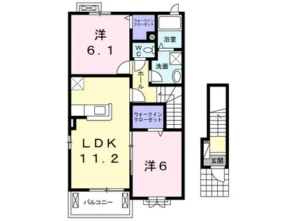 レジデンスB(1LDK/2階)の間取り写真