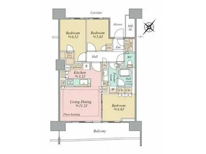 HARUMI FLAGSUN VILLAGE B棟(3LDK/2階)の間取り写真