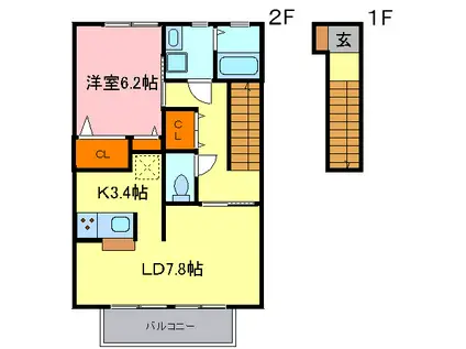 グレース芦屋(1LDK/2階)の間取り写真