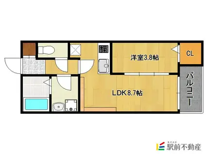 プレステージ箱崎(1LDK/3階)の間取り写真