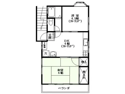 都営浅草線 高輪台駅 徒歩5分 2階建 築39年(2DK/2階)の間取り写真