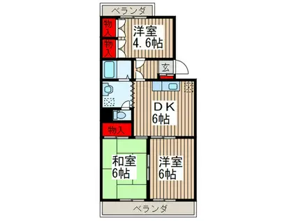 レジデンス春日(3DK/1階)の間取り写真