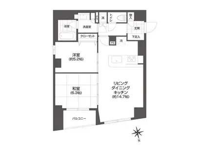 グランパセオ市谷甲良町(2LDK/13階)の間取り写真