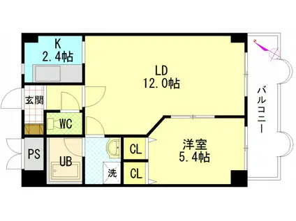 セントラルリバー祇園(1LDK/5階)の間取り写真