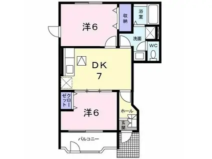 セレブレイトII(2DK/1階)の間取り写真