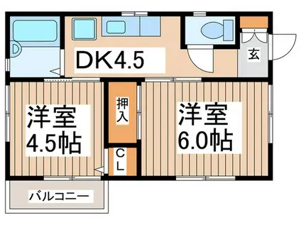 サンハイム林間(2DK/2階)の間取り写真