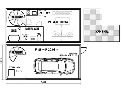 GLB向山 AREA-B(ワンルーム/2階)の間取り写真