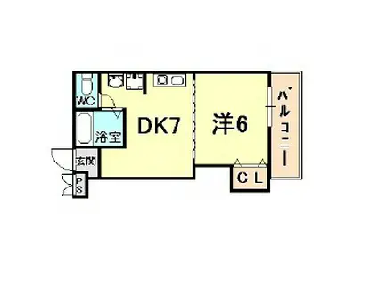 メニーローザ甲東園(1DK/2階)の間取り写真