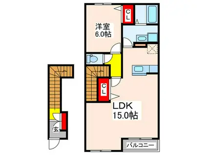 グロースハイツ新石切I(1LDK/2階)の間取り写真