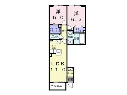 長田3丁目アパートA(2LDK/1階)の間取り写真