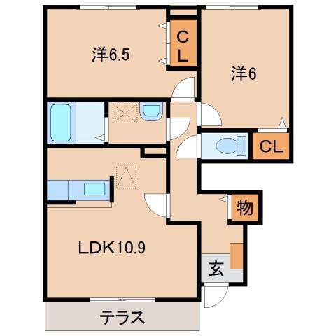 セレーノI(2LDK/1階)の間取り写真