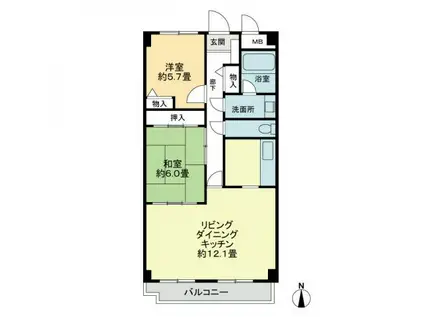 スカール西条(2LDK/2階)の間取り写真